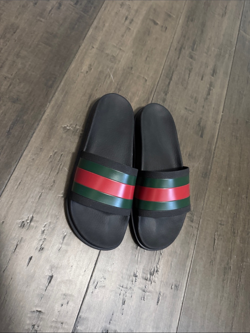 Gucci PERSUIT Black WEB slides Box and dust bags included